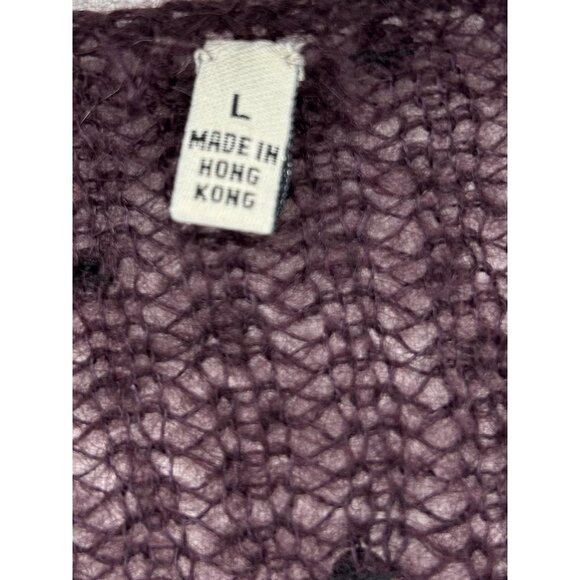 Sequin Mohair Blend Sweater Womens L Purple Fuzzy Sheer Layer Plum V Pullover - Picture 9 of 12